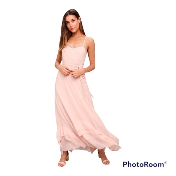 NWT LULUS Blush Pink Stars in Your Eyes Maxi Dress Bridesmaid Size Small - Picture 2 of 6